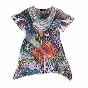 B.L.E.U. Butterfly Print Tunic Women Size M Multicolor Excellent Fairycore Boho